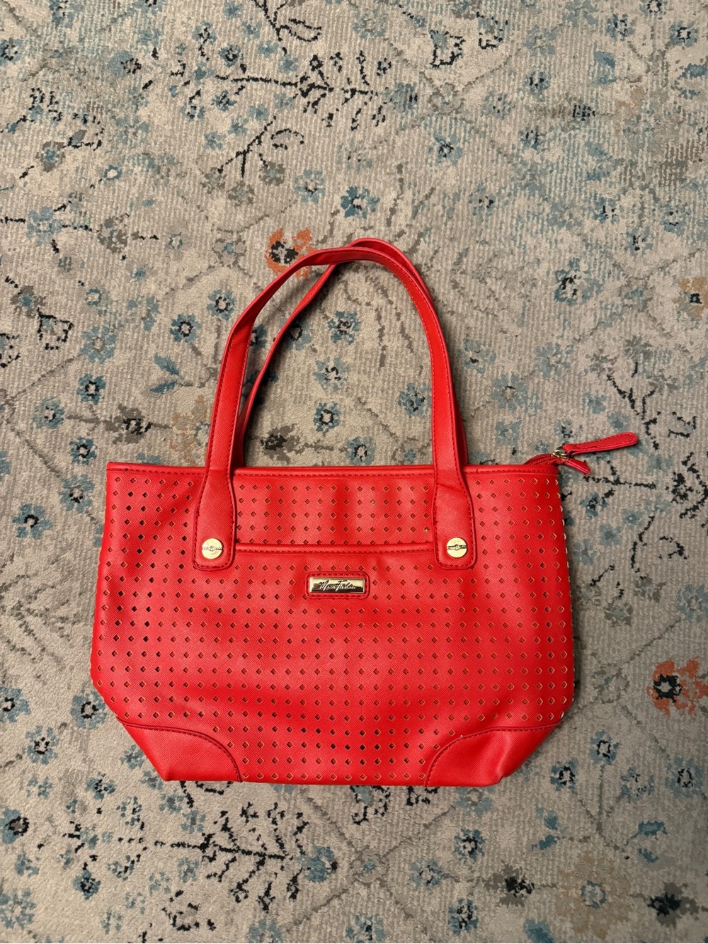 Marc fisher Red Perforated Tote with Gold-Tone Accents